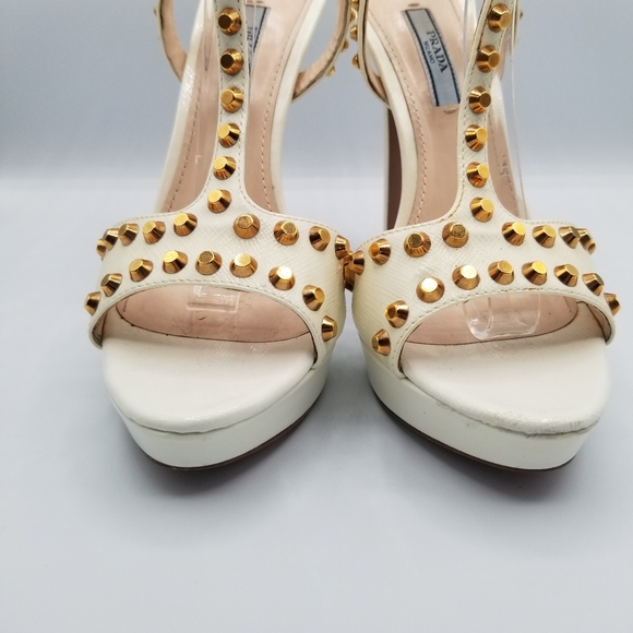 PRADA Cream Stiletto Heel with Gold Studs EU 38.5 - Picture 10 of 11